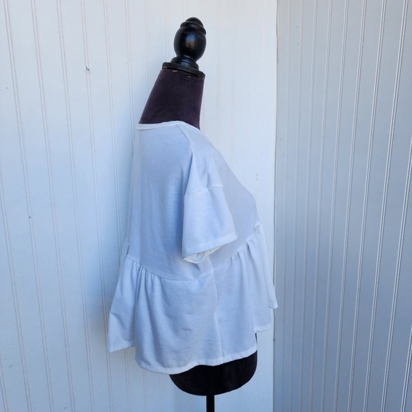 Olivia Rae Baby Doll Shirt Womens White Crop Top Drop Ruffle Hem BOHO sz S - Picture 5 of 10